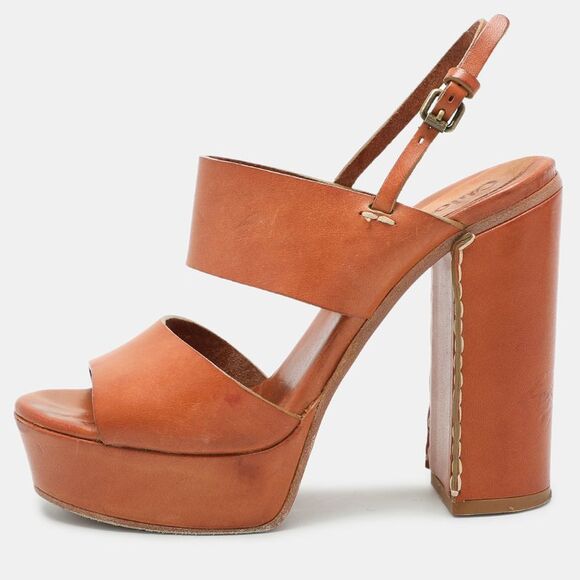 Chloe Brown Leather Platform Ankle Strap Sandals Size 35.5,New Products : American Fashion Style Bags On Sale